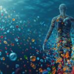 3D illusztráció egy emberi alakról és az őt körülvevő kis színes részecskékről.